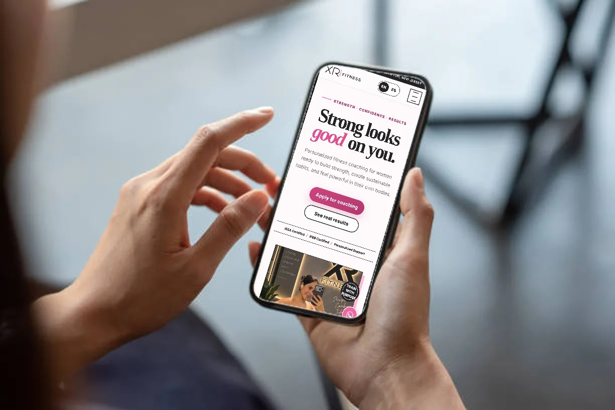 The XR Fitness website on a phone
